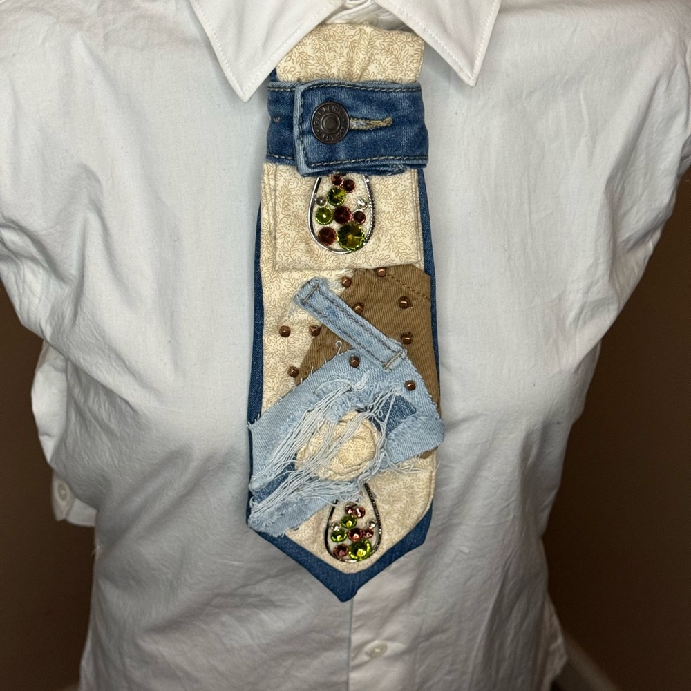 Unique Denim And Beige Patchwork Tie - image 1